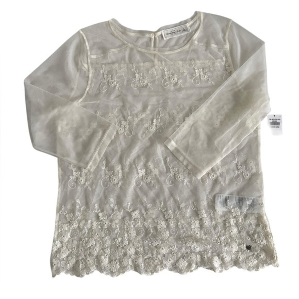 Abercrombie and Fitch cream lace 3/4 sleeve top size large.